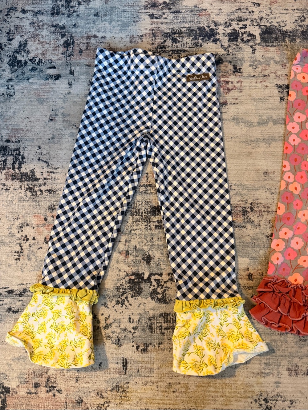 Matilda Jane Bundle of Gingham Ruffle Leggings with Yellow Floral Cuffs & Floral